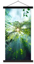 Posterhanger incl. Poster 60x120 cm - Schoolplaat - De zon schijnend door de bossen van een regenwoud in Maleisië - Textielposter - Zwarte latten