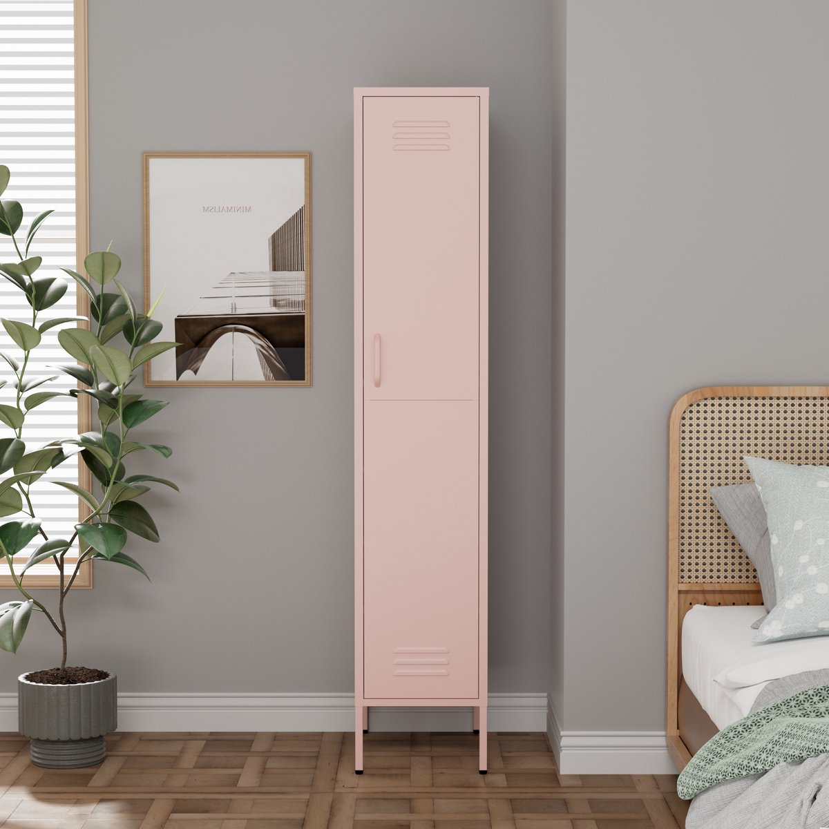 Lendo Online Lockerkast - Kledingkast - Kast met hanggedeelte - Opbergkast - Industriële kast met verstelbare planken - Archiefkast - Kantoorkast - Kluisje - 35x50x180 cm (LxBxH) - Gepoedercoat staal - Metaal - Roze