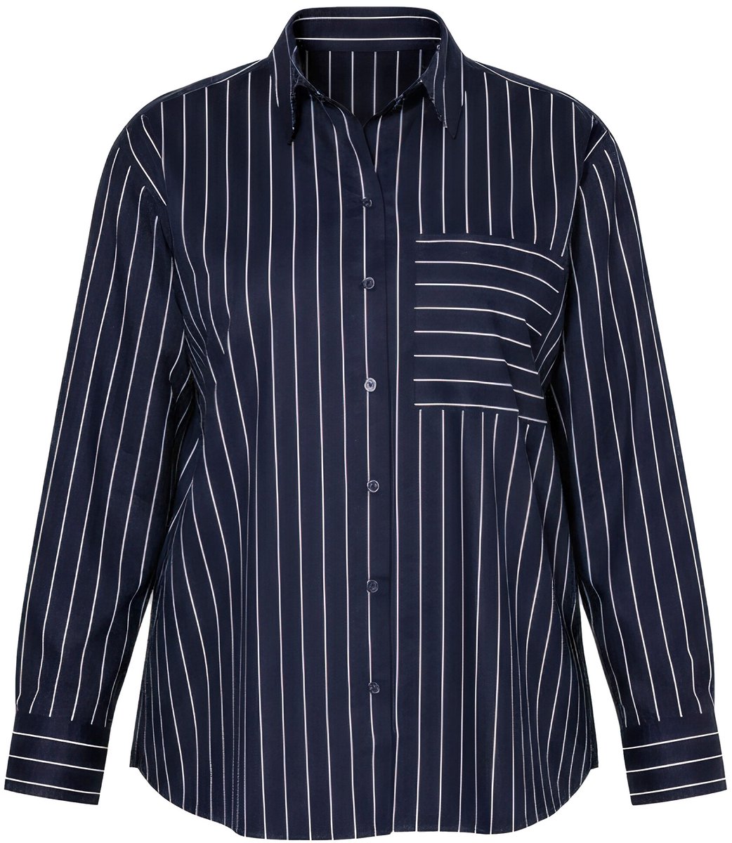 Angel of Style - Dames - Overhemdblouse oversized pinstripes harten lange mouw - Donkerblauw - Maat 42
