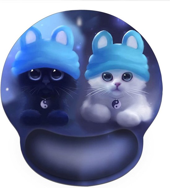 Ergonomische Muismat met Polssteun en Gelkussen - Blauwe Kat Motief | bol