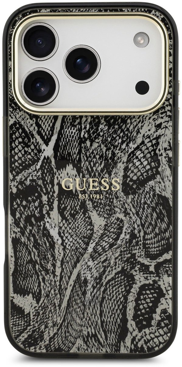 Guess Back Cover Case - iPhone 17 Pro - Zwart - Slangenprint Design