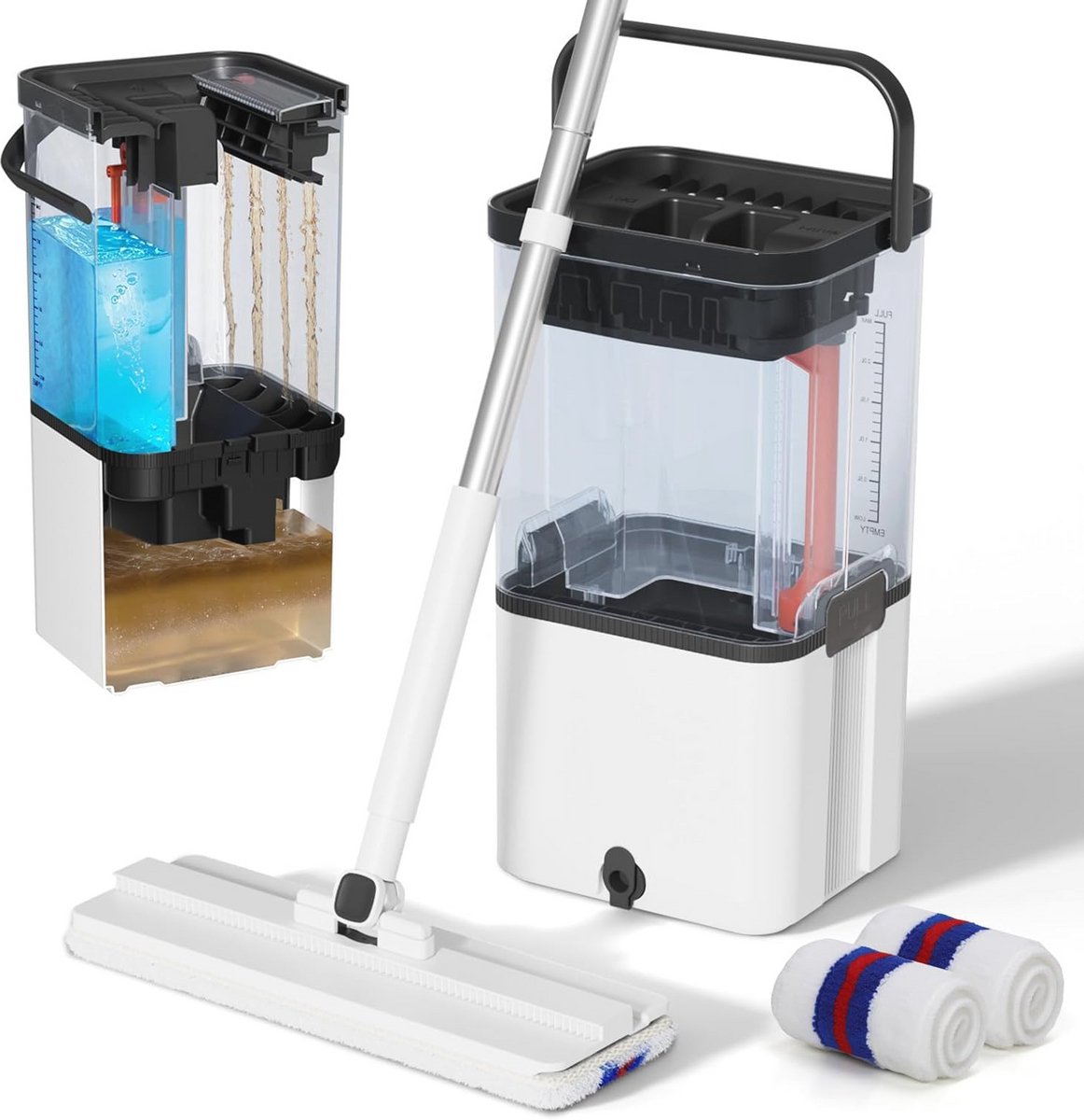 Dweilmopset 2-in-1 met uitwringfunctie en microvezel dweilkoppen voor alle vloeren