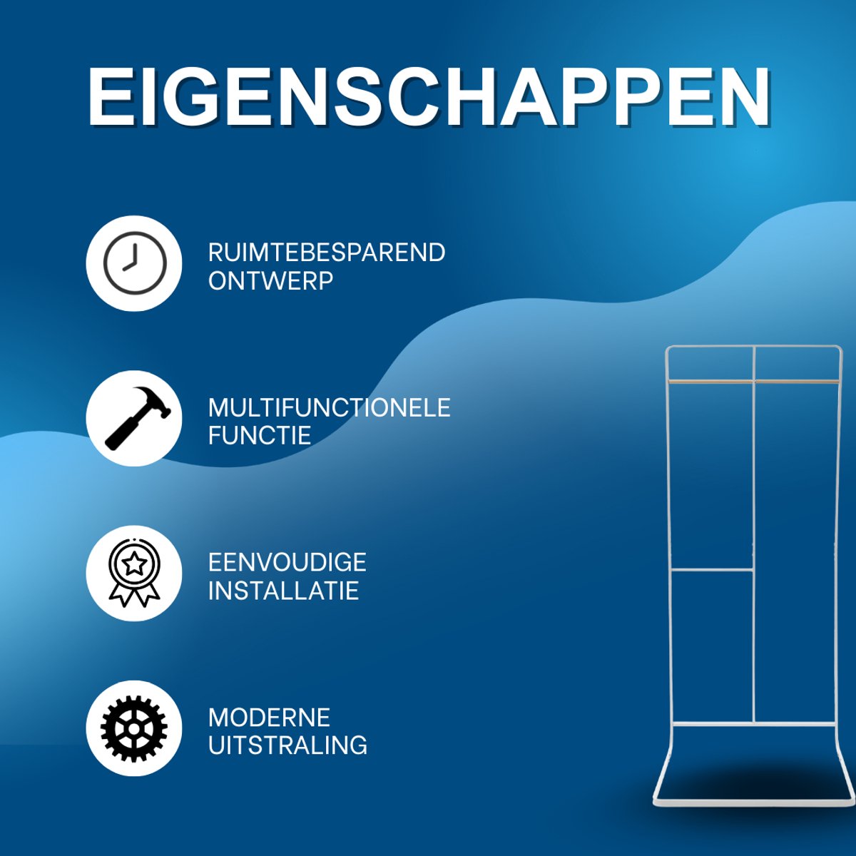 Kapstok met bank - Kledingrek - Schoenenrek - Voor kledingopslag en schoenen - Multifunctioneel - Met haken en bankje - Wit – foto 2