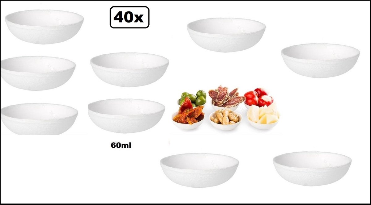 40x BIO schaaltje 60ml wit - Amuse suikerriet diner vooraf hapje