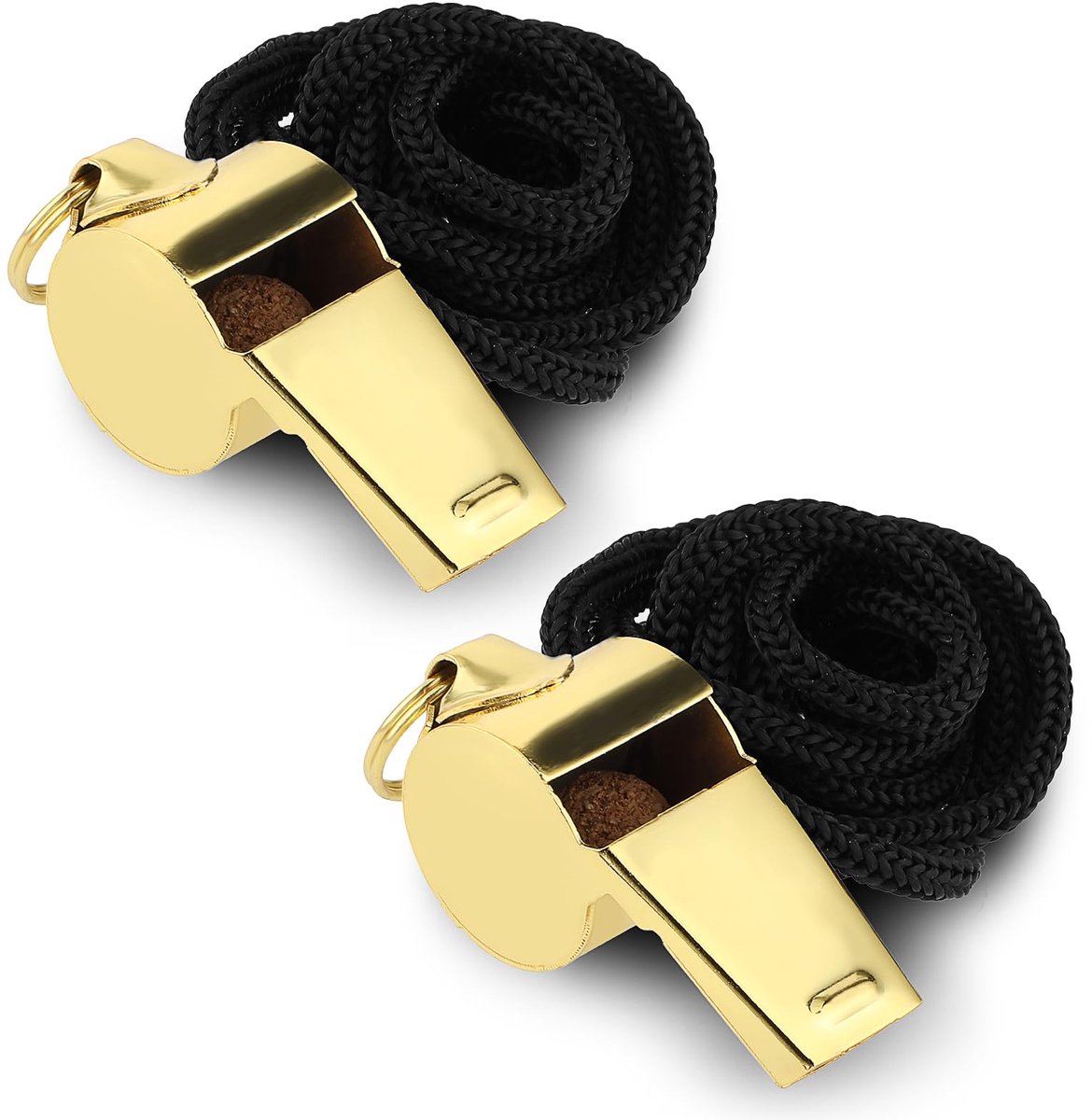 IMPERATORIS® Scheidsrechtersfluitje - Sport Fluitje - Met Koord - Voor Voetbal, Hockey en Training - Hard Geluid - RVS - 2 Stuks - Goud