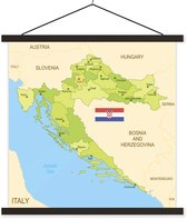 Porte-affiche avec affiche - Affiche scolaire - Carte de la Croatie avec le drapeau - 40x40 cm - Lattes noires