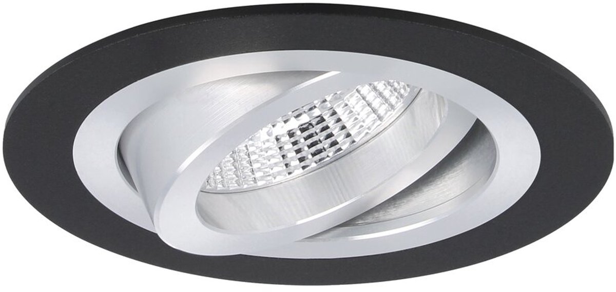 Modena - Inbouwspot Zwart/Aluminium Rond - Kantelbaar - 1 Lichtpunt - Ø 92mm