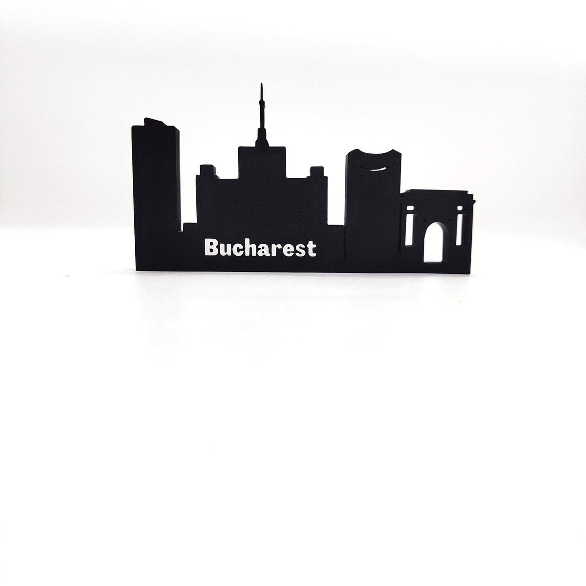 Boekarest Skyline Silhouet – Roemeense Hoofdstad Decoratie 3D Print Zwart – Reissouvenir uit Roemenië