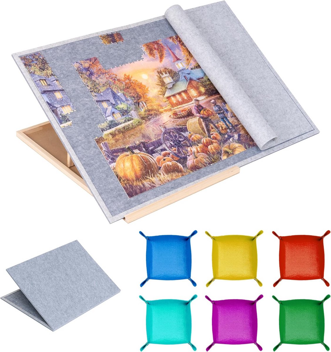 Opvouwbare puzzelmat met verstelbare standaard en sorteervakken - lichtgewicht puzzeltafel tot 1500 stuks