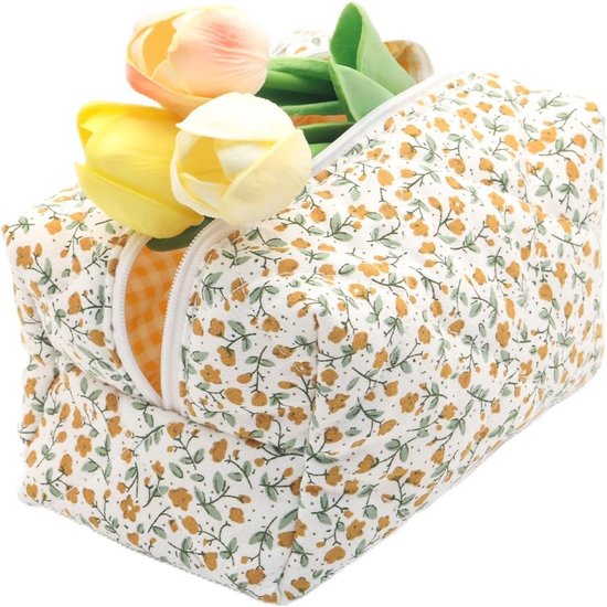feschi small Beauty Bag - Cotton Candy | Gesteppte Kosmetiktasche mit Leopard Muster | kleine Kulturtasche für Deine Lieblings-Beauty-Produkte | praktische Innentasche