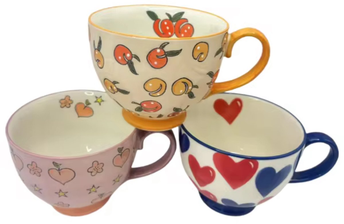 Grote Keramische Hartjes Mok - Rood en Donkerblauw Patroon - Soepkom/Theemok met Oor - 450ml — cadeau in Wonen & Interieur - foto 2