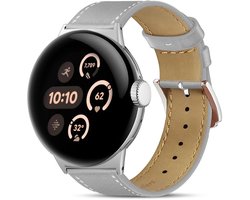 Strap-it Modern leren bandje geschikt voor Google Pixel Watch 5 (45 mm) / 4 (45 mm) / 3 (45 mm) - Grijs