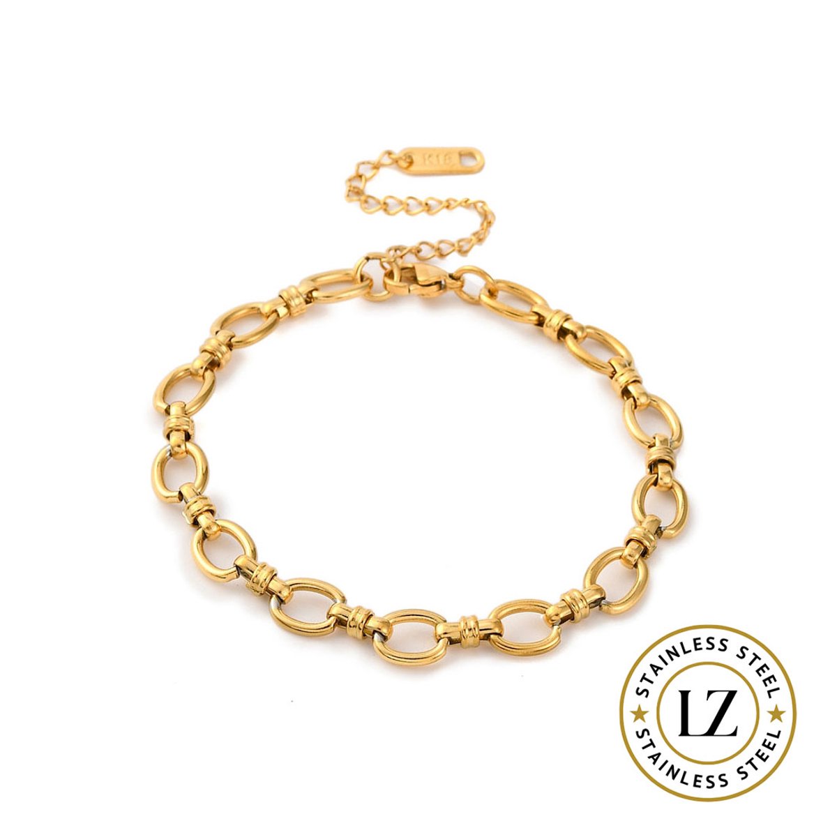 LOUIZ Mesh schakelarmband Goudkleurig - Dames Armband Goud - Stainless Steel 18K verguld - Nikkelvrij en Waterproof - Dames Cadeau 20 euro