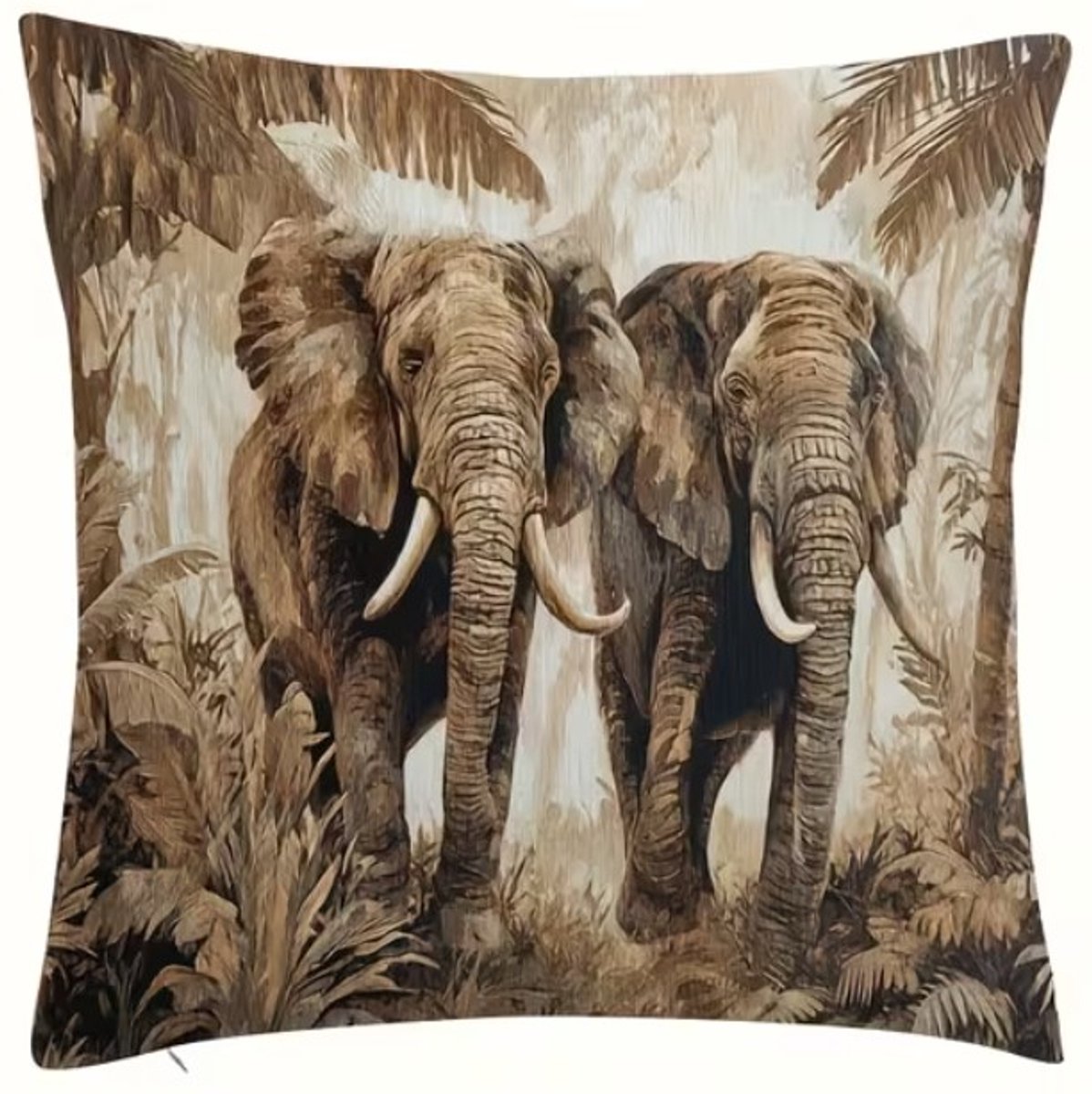 Kussenhoes 1 stuk - 45x45 cm - dubbelzijdig bedrukt - 2 grote olifanten