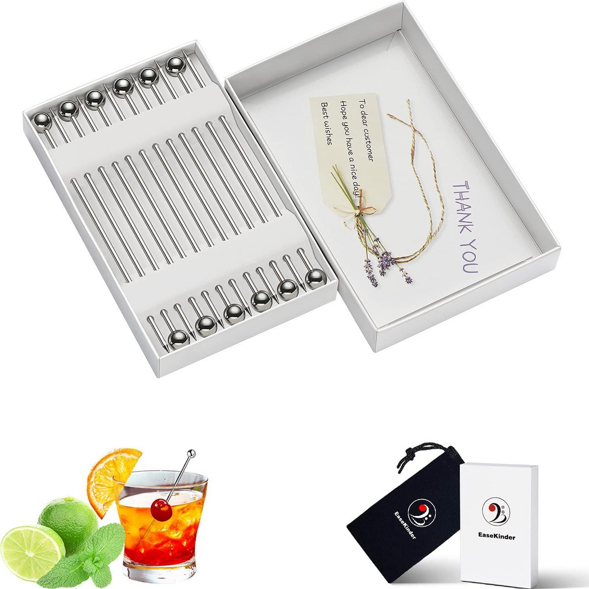 12 Roestvrijstalen Cocktailprikkers - Herbruikbare Fruit- en Olijvenprikkers