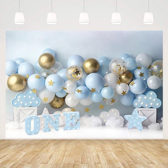 Tibimon Verjaardagsdecoratie 1 Jaar Jongen – Complete Feestpakket Met Blauwe En Gouden Ballonnen, Happy Birthday-banner, Tafelkleed En Taartversiering – Eerste Verjaardag Jongen Blauw Thema