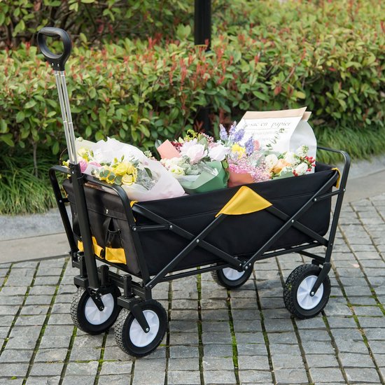 NaevaMi Bolderkar - Opvouwbaar - Bolderkar Kinderenvervoer - Bolderwagen - Tuin Trolley - Boodschappenwagen - Strandkar - Fijne Banden - 100x51x62cm - 100L - Max 80kg - Grijs/Paars van Merkloos — afbeelding 4