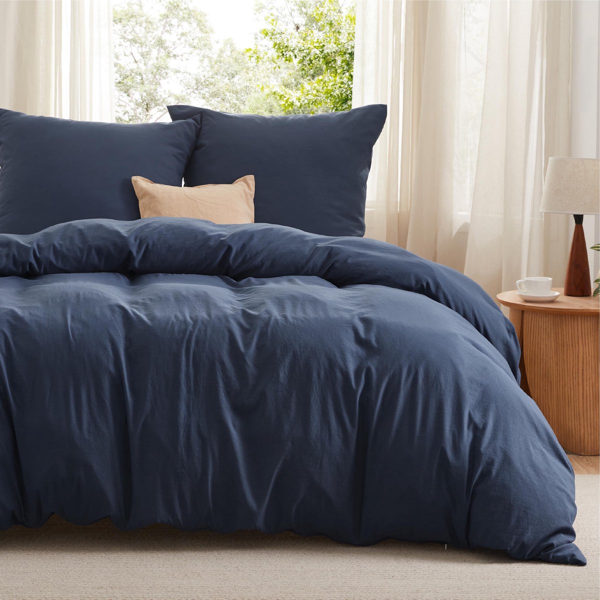 Unyqoos Zachte en Ademende Beddengoedset voor Comfortabel Slapen in Marineblauw 155 x 220 Blauww