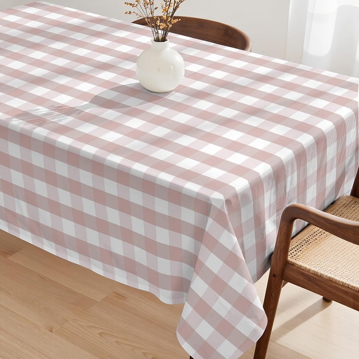 Waterdicht en Vlekbestendig Tafelkleed Geruit Roze 300x140 cm - 100% Biologisch Katoen