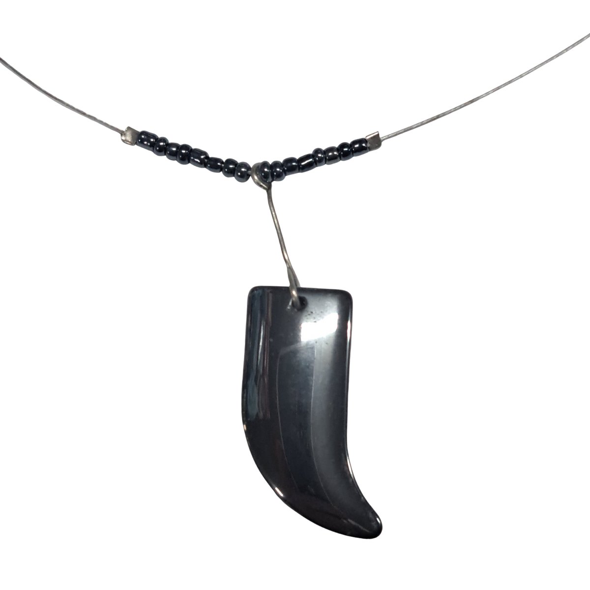 Glamour - Halsketting - Handgemaakte Ketting - Edelstaal - Gun Metal Hanger - Haaientand- 44 cm.