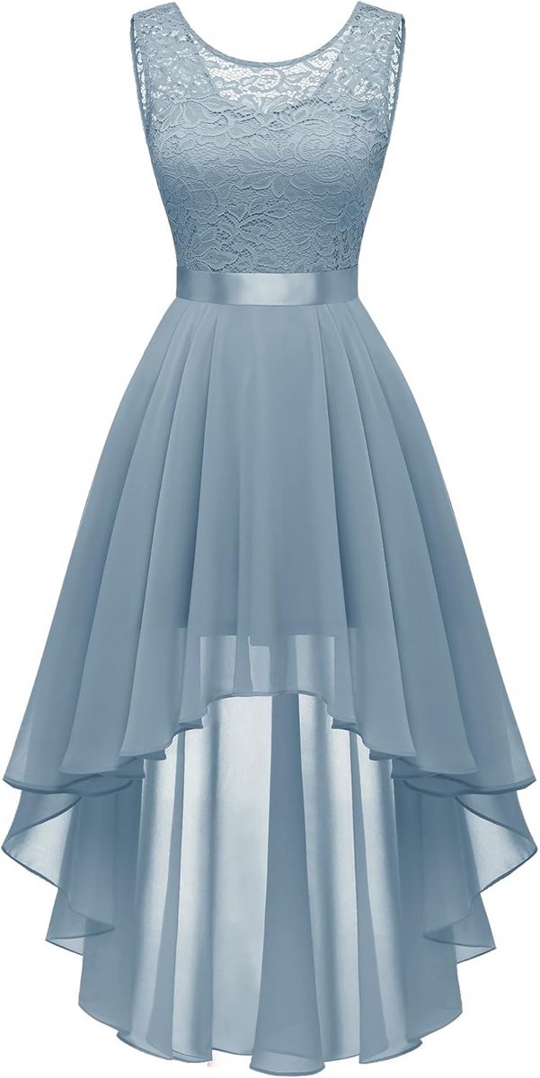 Dames chiffon jurk met kanten details Vokuhila mouwloos