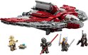 LEGO Star Wars T-6 Jedi shuttle met rode en grijze vleugels, vier minifiguren.