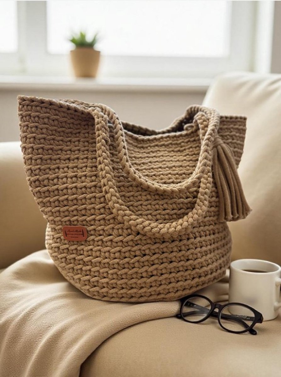 Gehaakte shopper tas handgemaakt - karamel