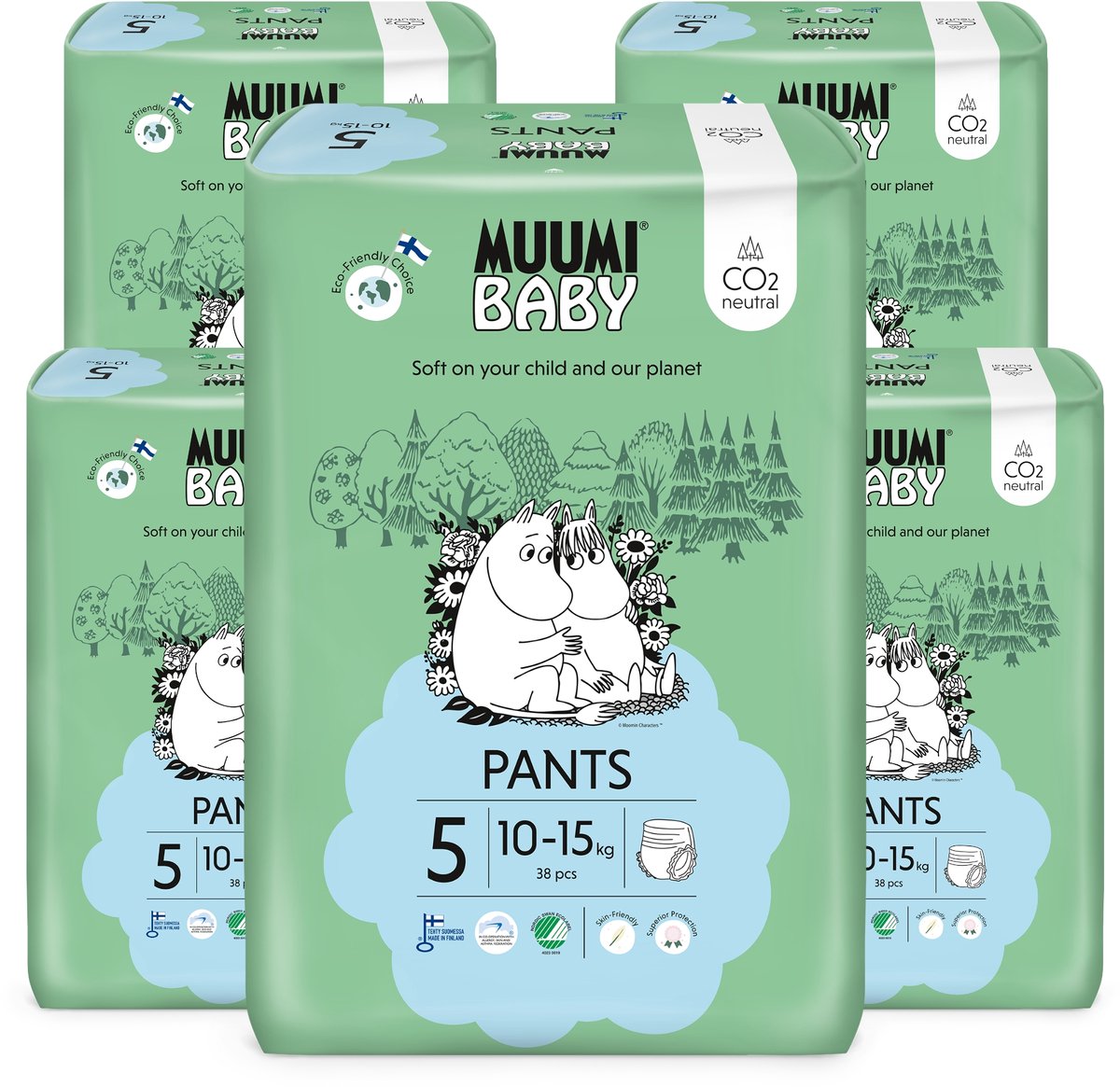 Muumi Baby Eco Luierbroekjes - Maat 5 - 10-15 kg - 190 stuks- Hypoallergeen - Gevoelige Huid - Parfumvrij - Maandbox