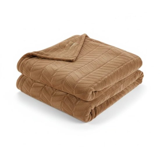 Plaid Camel XXL – Fleece -L180 x B220 cm – Visgraat Reliëf – Superzacht & Warm