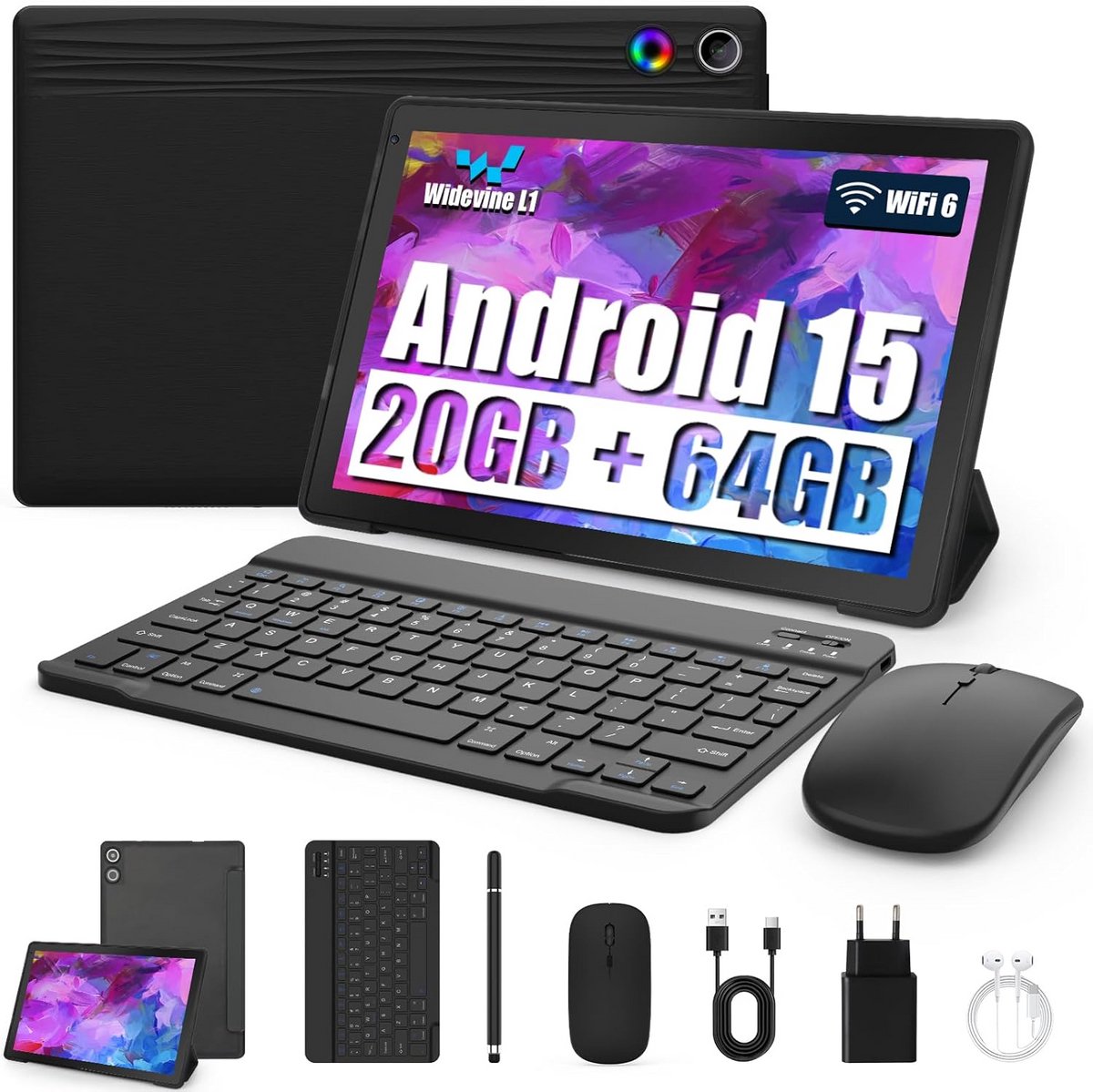 10.1 inch Android 14 Tablet 10GB RAM 64GB ROM met Toetsenbord Hoes en Stylus