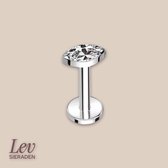 Lev Sieraden - Zilver kleur Titanium Push Pin Labret piercing met ovaal steen oor , lip , piercing