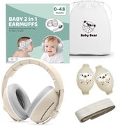 KM Gehoorbescherming baby - gehoorbescherming kind - 0 ‑ 4 jaar – 2 ‑ in ‑ 1 oorkappen – SNR 27 dB – Drukvrije Zachte Babyband – Verstelbare & Comfortabele Oorkappen – Duurzaam - Baby & Peuter- Beige