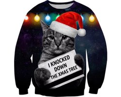 Foute kersttrui met kerstkat en kerstmuts - Maat XL - Foute Kersttrui - Superfout - Foute trui - Feestkleding - Kerstkleding - Foute kleding - Kerst trui - Kersttrui dames - Kersttrui heren - Lelijke Kersttrui - Grappige Kersttrui - Kerstmutsen -