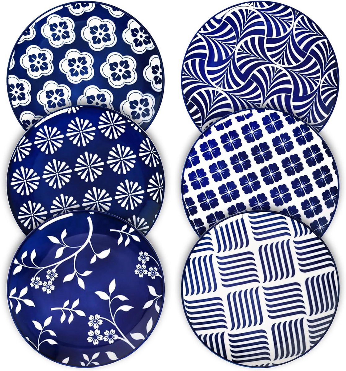 Dessertbordjes 20,5 cm Set van 6 Vintage Blauw Porselein
