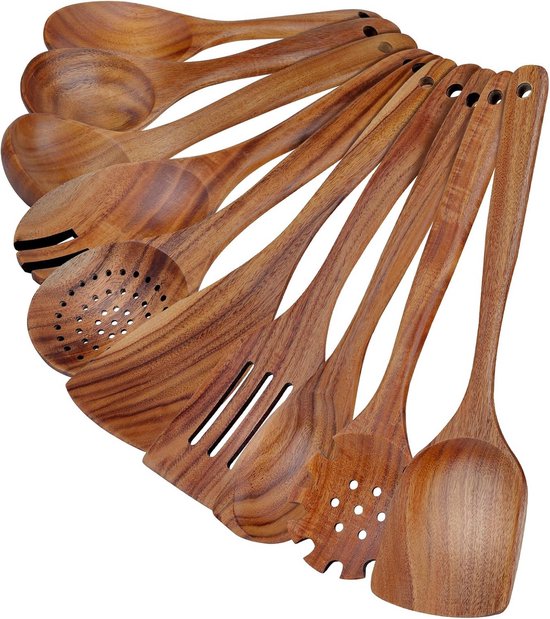 ECENCE Set Houten Spatels Van Acaciahout 3 Delig Keukengerei Hittebestendige Voor Antiaanbakpannen Gecoate Kookpannen 3110246541