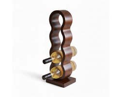 Meisterhome® Wijnfleshouder – Japandi Wijnrek - Voor 4 flessen - Stapelbaar Mangohout Flessenrek – Hout - Design Houten Wijnhouder - Duurzaam & Stijlvol - Bruin