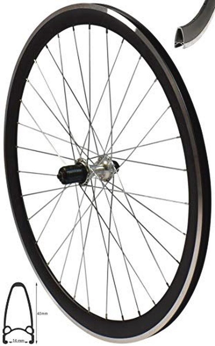 28 Inch Achterwiel V-Profiel Racefiets Velg Zwart Zilver