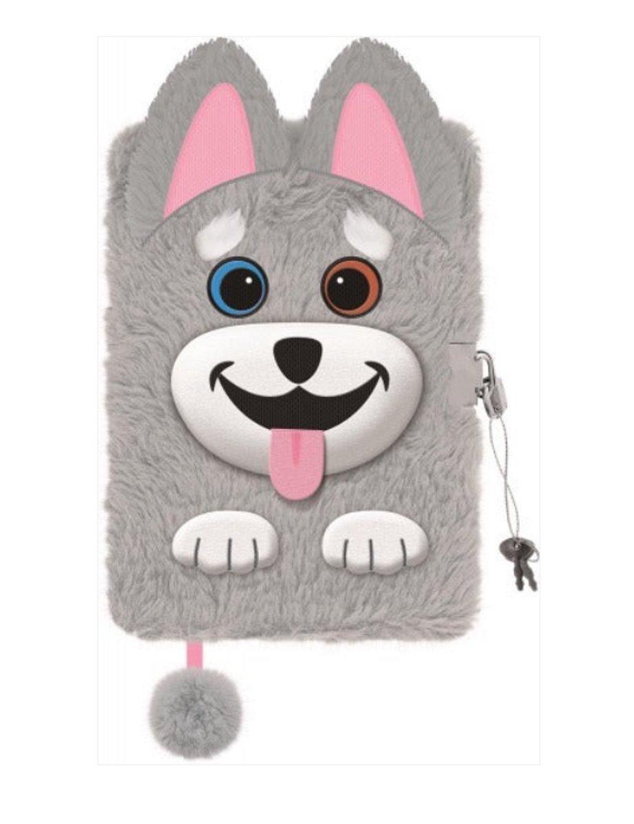 Dagboek met hangslot 3D grijs, Husky hond A5, 96 pagina's