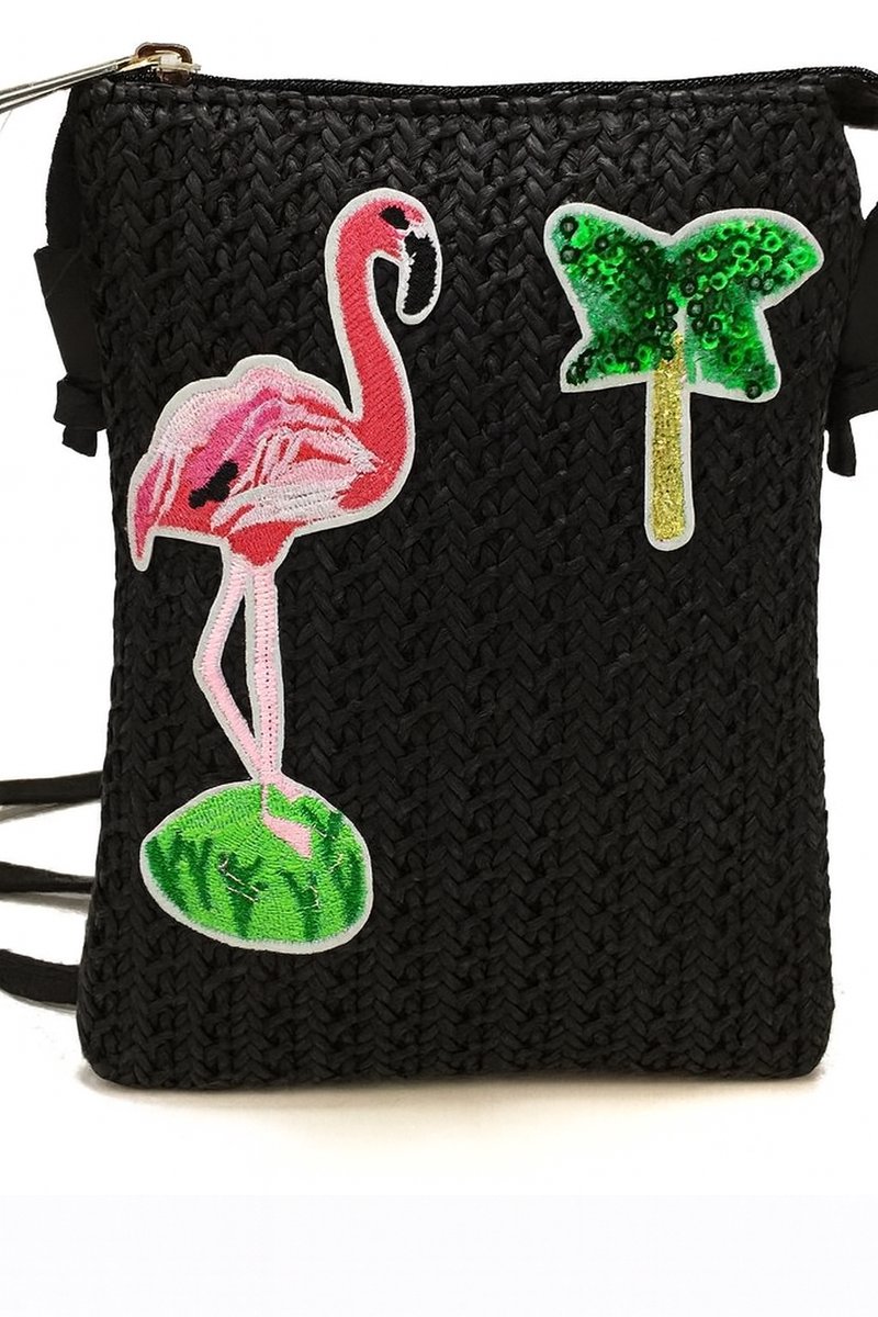Amelie Woven Crossbody Schoudertasje Flamingo Zwart Telefoon Tasje