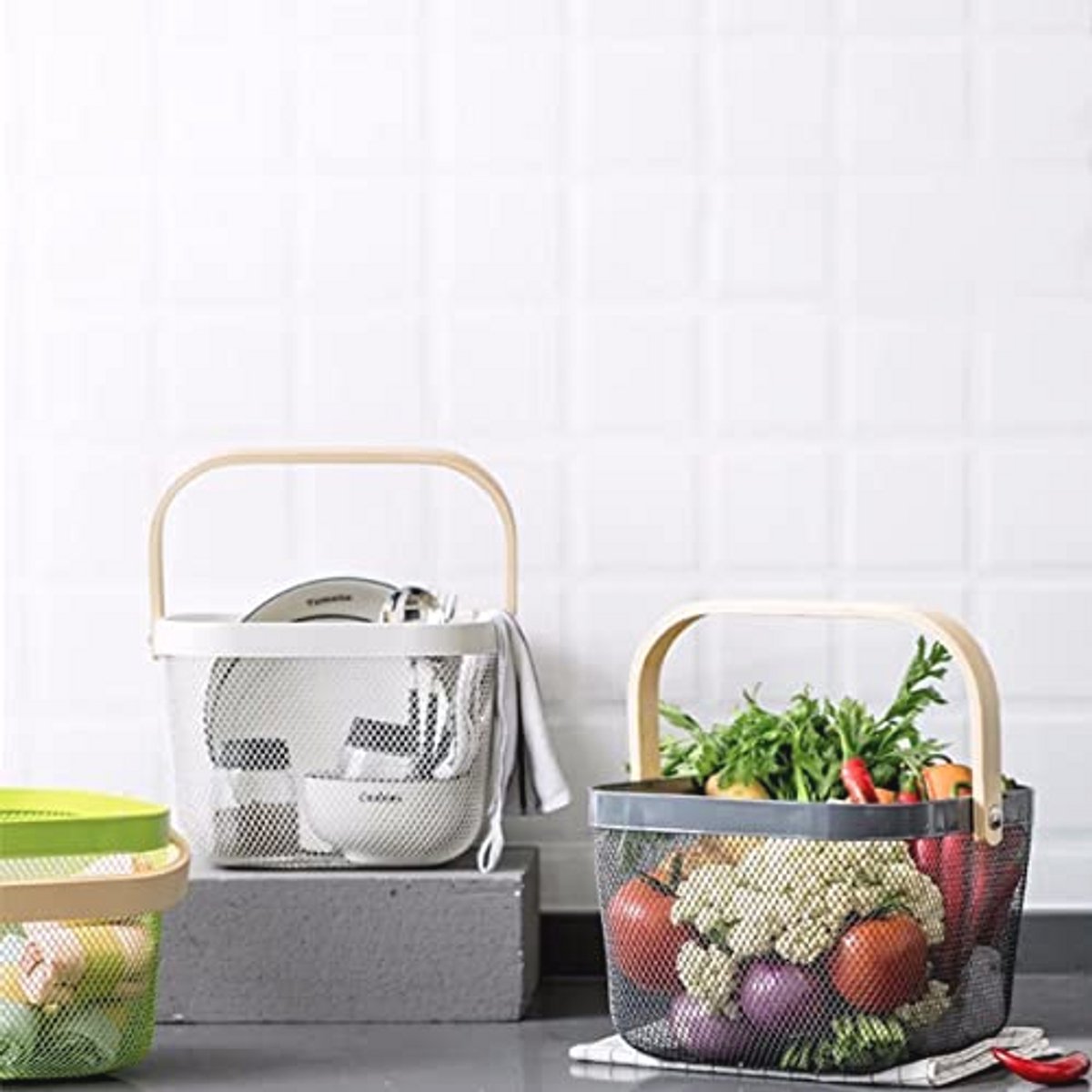 Stalen opbergmand met houten handvat - veelzijdig en stijlvol voor keuken, badkamer en decoratie — cadeau in Wonen & Interieur - foto 8