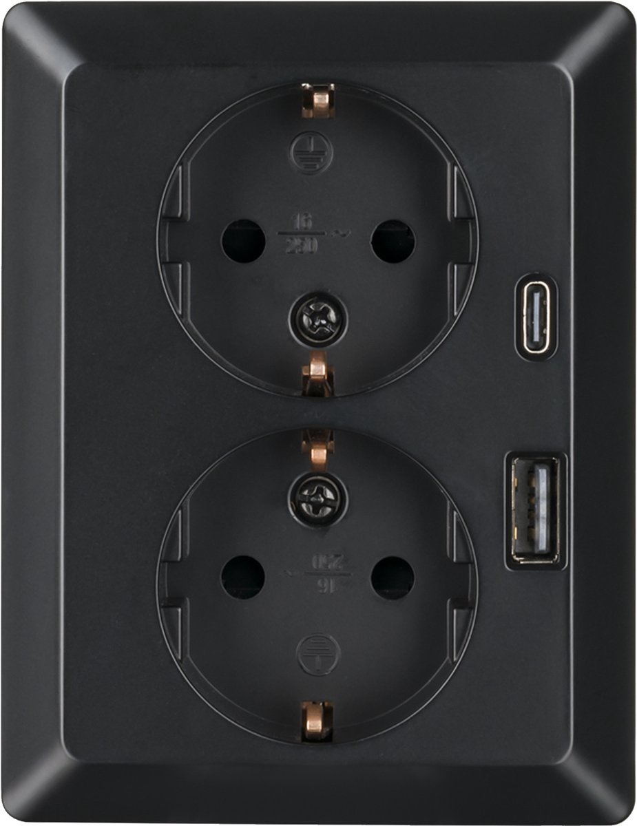 ION Industries V1/J1 contactdoos - opbouw - 2-voudig - randaarde - USB A/C - zwart