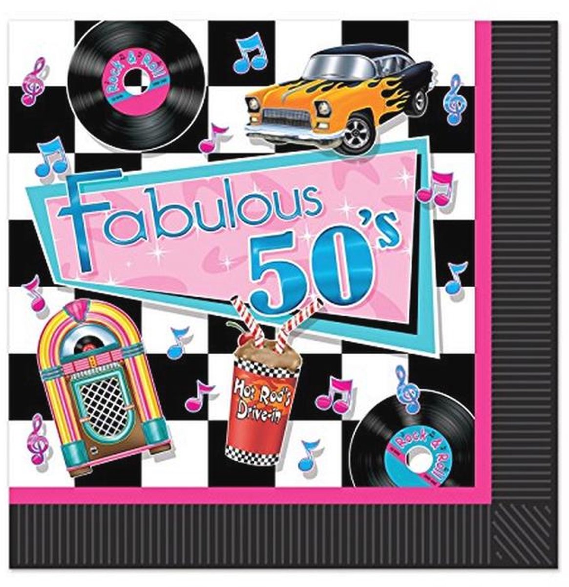 Feestservetten Rock & Roll 33 x 33 cm - 16 Stuks