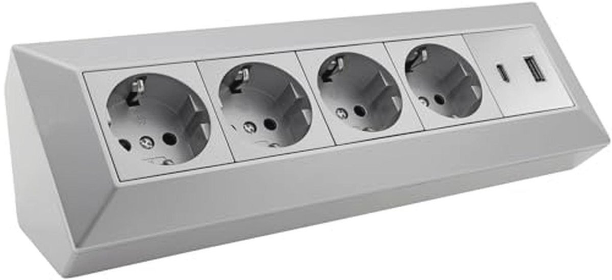 Hoekstopcontact met USB-A en USB-C - 4-voudig geaard stekkerblok voor kantoor en keuken