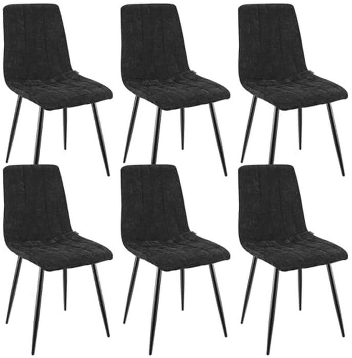 Eetkamerstoelen Set van 6 Hoogback Geïmpoleerde Stoelen voor Eettafel in Zwart