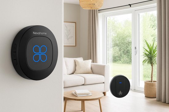 Nevahome Draadloze Deurbelset - Zwart - Plug-in Ontvanger - Verstelbaar Geluidsvolume - Groot Bereik — afbeelding 3