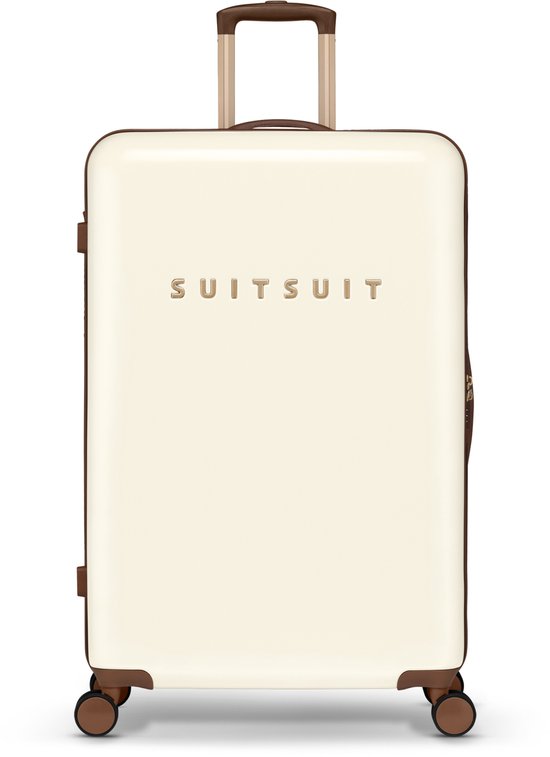 SUITSUIT Reiskoffer 76x51x28 - Reiskoffer met wielen - Veilig TSA cijferslot - Lichtgewicht koffer - Reiskoffer groot - 94L - Fab Seventies koffer Antique White - Wit