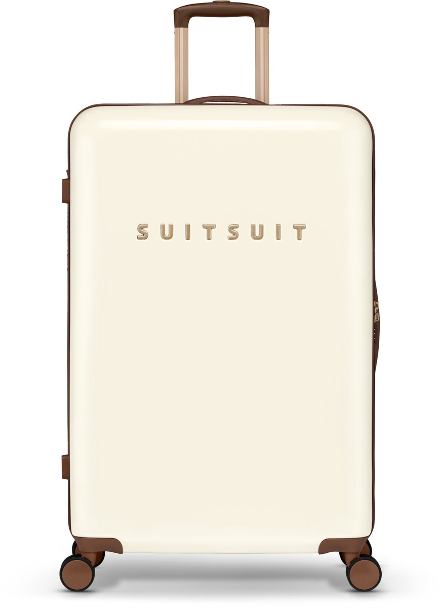 SUITSUIT Reiskoffer 76x51x28 - Reiskoffer met wielen - Veilig TSA cijferslot - Lichtgewicht koffer - Reiskoffer groot - 94L - Fab Seventies koffer Antique White - Wit