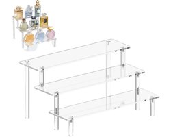 Acryl Display Stand – 3 Laags Etalage Rek – Helder Acryl – Eenvoudige Montage – Meerlaagse Opstelling – cupcake, parfum, skincare, cosmetica, sieradenstandaard – 29,5 X 7,6 X 14,5 Cm – 1 Stuk – Transparant