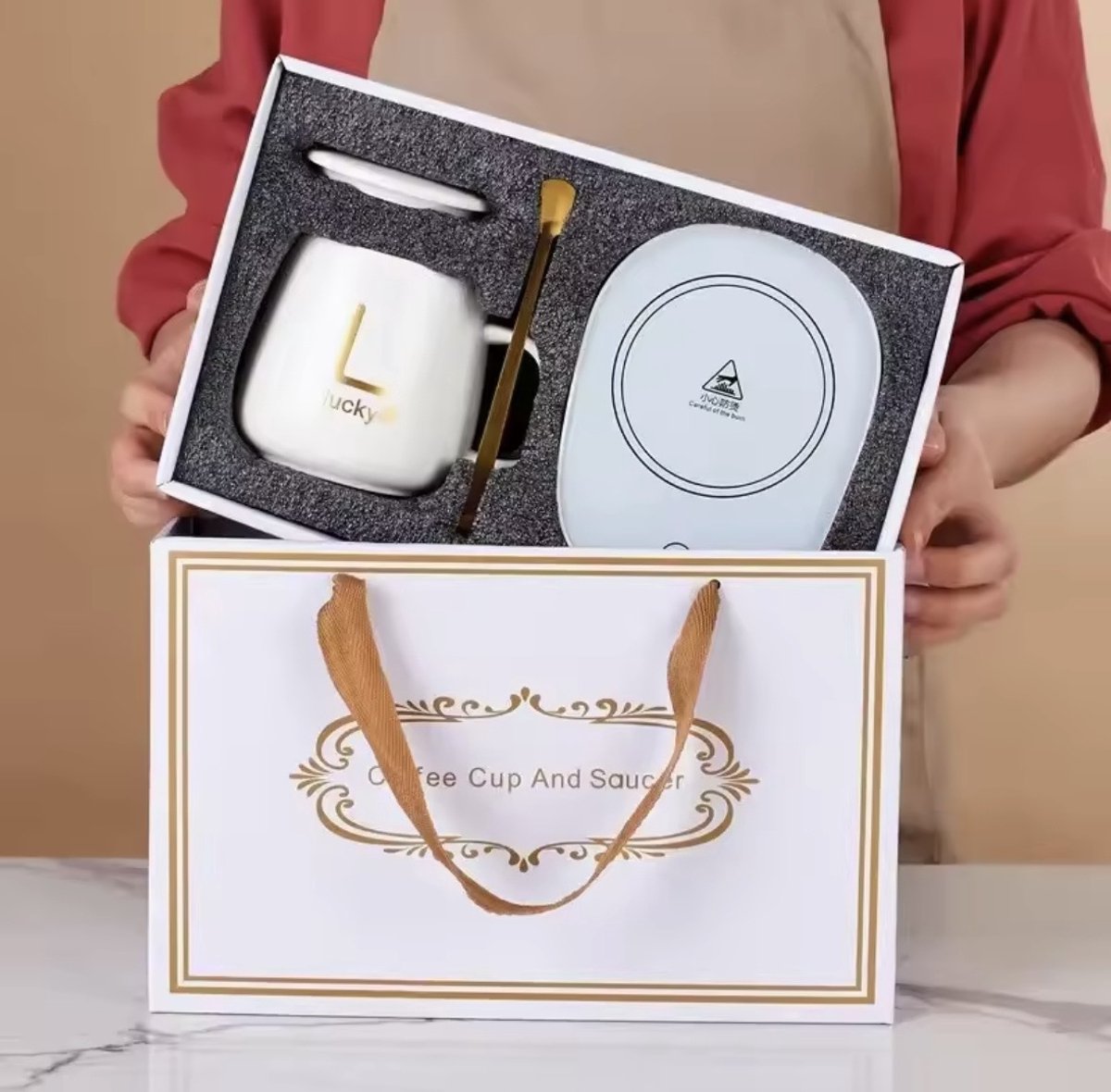 Flavers - Mug warmer - Stopcontact - stopcontact aansluiting - warmhoudplaat - Wit - Transparant - gift set - cup warmer - verwarmde onderzetter - Glas - koffie warmer - warmhouders - mug warmer set - kopje, mugwarmer en lepel - Moederdag cadeau