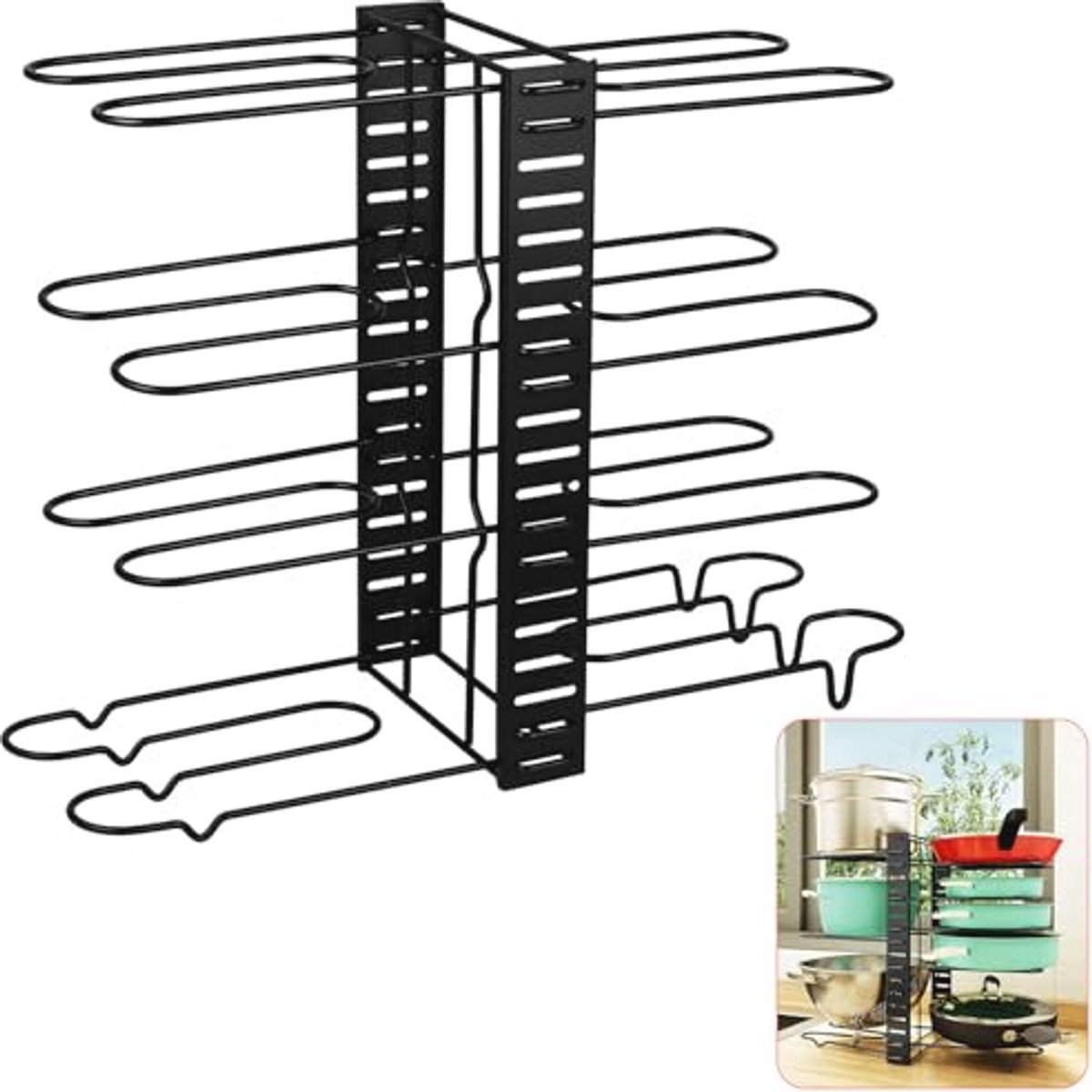 Verstelbare pan en pot organizer voor keuken, 8 lagen rek voor efficiënte opslag
